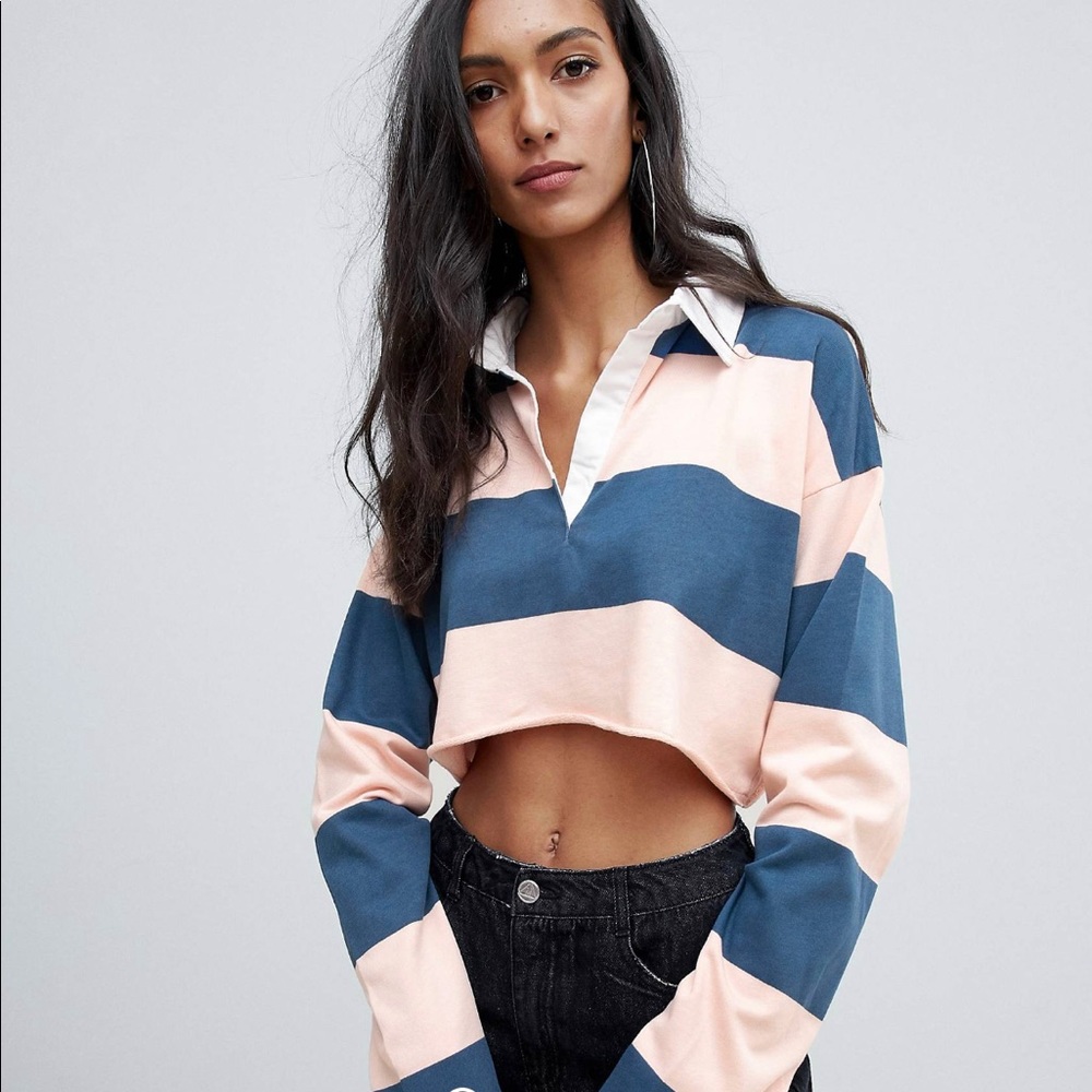 Misguided cropped rugby top in multi stripe